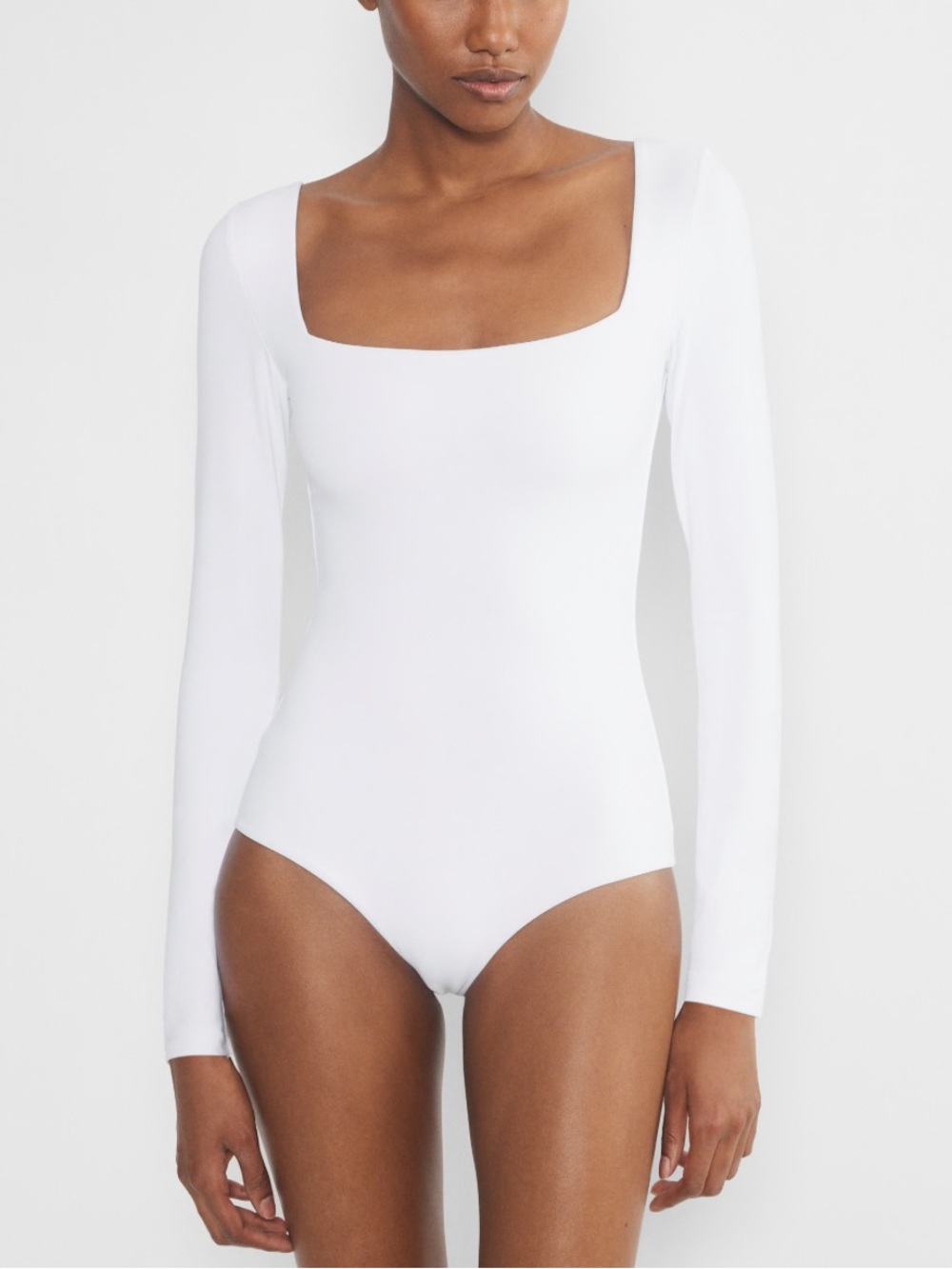 Aritzia White Long-Sleeve Square Neck Bodysuit